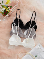 3-Pack Ribbed Women's Underwear Set Everyday Push up Bra Lace Trim Splicing Sexy Bras Comfortable Thin Cup Underwire Women's Bra
