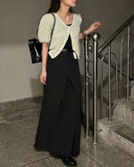 Loose Knee-Length A-Line Skirt Versatile Minimalist Design Commute High Waist Midi Pure Color Polyester Fiber Skirt WDM4