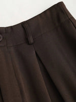 Women's Elegant Jacquard Pleating Wide-Leg Pants Office/Commuting Solid Color Loose Casual Suit Pants, Autumn/Winter