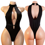 Crotchless Sexy Transparent Bodysuits Women Lace Lingerie Deep V Halter Baby Doll Dress Sexy Open Crotch Erotic Hot Underwear