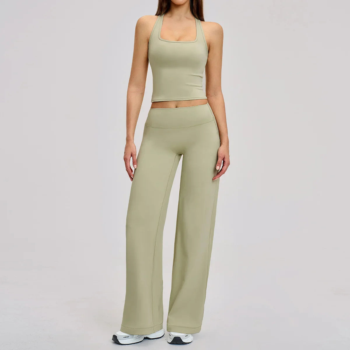 2 Piece Yoga Clothes Women Tracksuit Athletic Wear Pilates Fitness Suit Gym Workout Sets Push Up Sports Vest Wide Leg Pant Suit