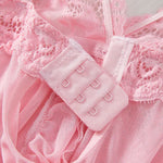 2 Pcs Set Sexy Lingerie Set Women Deep V Slip Dress Thong Erotic Bra Panty Sets Lace Nightdress Transparent Soft Nightgown