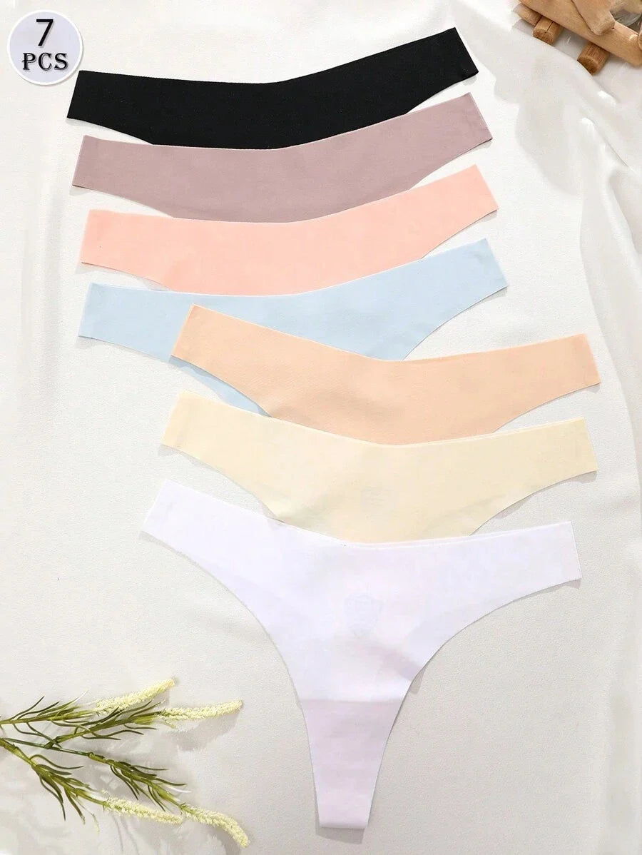 7PCS/Set Seamless Ice Silk Panties Women V-Waist Underwear Sexy Sports Briefs Panties Female Soft Ultra-thin Lingerie G-string