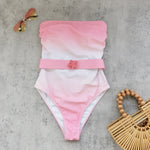 Vintage Pink Tie Dye Gradient Swimwear Women 2026 Bandeau Starfish Ornament Belt Tummy Control One Piece Swimsuit Monokini