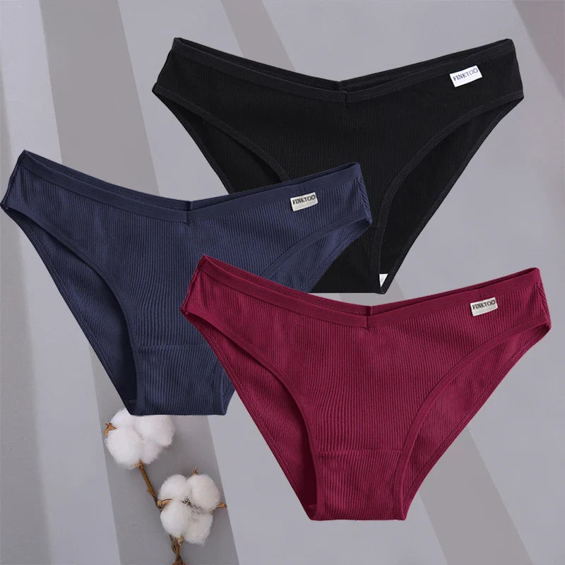3PCS/Set Women Cotton Briefs Panties Ladies Sexy Solid Color Low Waist Underwear Female Soft Breathable Intimates Lingerie 2024