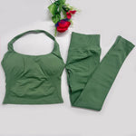 Women's Halter Top And Sports Leggings Gym Workout Set Two-Piece Pilates Clothes Yoga Outfits Impact Fitness Pants Set