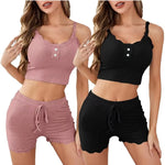 Womens Two Piece Pajama Set Ribbed Knit Lace Trim Crop Cami Top And Shorts Summer Loungewear Sleepwear Homewear New hot selling