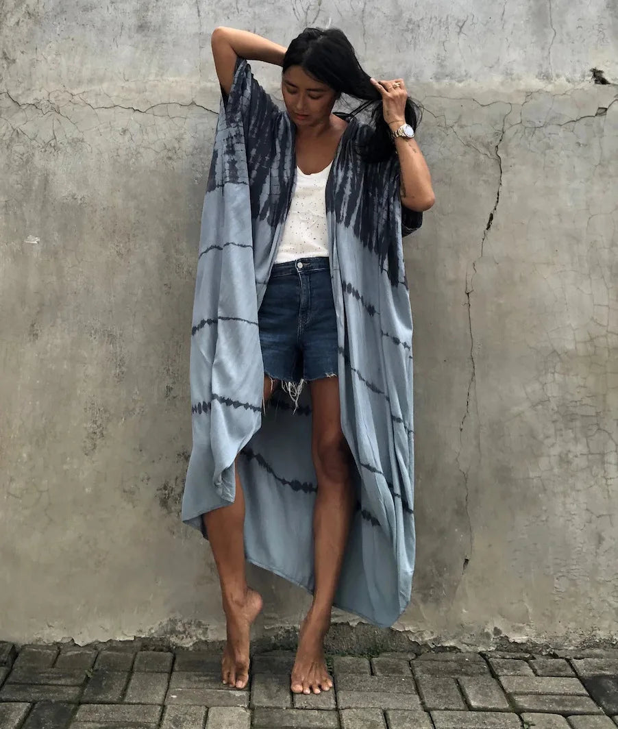 Beach Cover Ups for Swimwear Women Black Tie Dye Kimono Swimsuit Cape Summer Dress 2022 Beachwear Outfits Sales