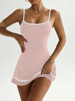 Women's color blocked camisole dress hanging sleeveless thickened tennis sportswear slim fit gym sportswear short skirt