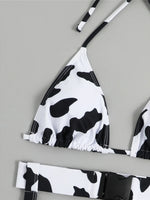 Sexy With Garter Spots Halter Bikini Female Swimsuit Women Swimwear Three-pieces Bikini set Bather Bathing Suit Swim Lady K4439