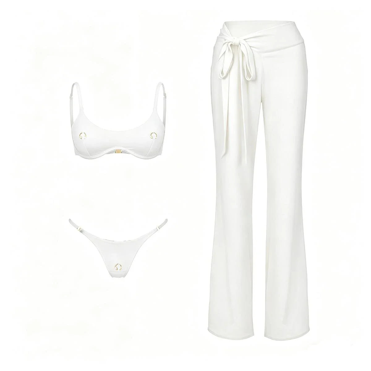 Sexy 3Pcs Swimsuit With Beach Pants Women Bikini Push Up Swimwear Biquini White Swim Suit Micro Bikinis Bathingsuit Beachwear