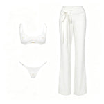Sexy 3Pcs Swimsuit With Beach Pants Women Bikini Push Up Swimwear Biquini White Swim Suit Micro Bikinis Bathingsuit Beachwear