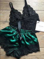 2 Pieces Pajamas Set for Women Sleepwear Sexy Lingerie Lace Silk Crop Tops and Shorts Sets Casual Nightwear Pijamas