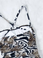 Sexy Leopard Swimwear Women Bandeau One Piece Swimsuit Beach Wear Drawstring Criss Cross Swimming Bathing Suit Bodysuit Monokini
