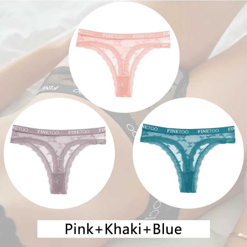 New 3Pcs Lace Thongs Women Floral G-string Underwear Trendy Letter T-Back Underpants Sexy Low Waist Bikini Panties Ladies Panty