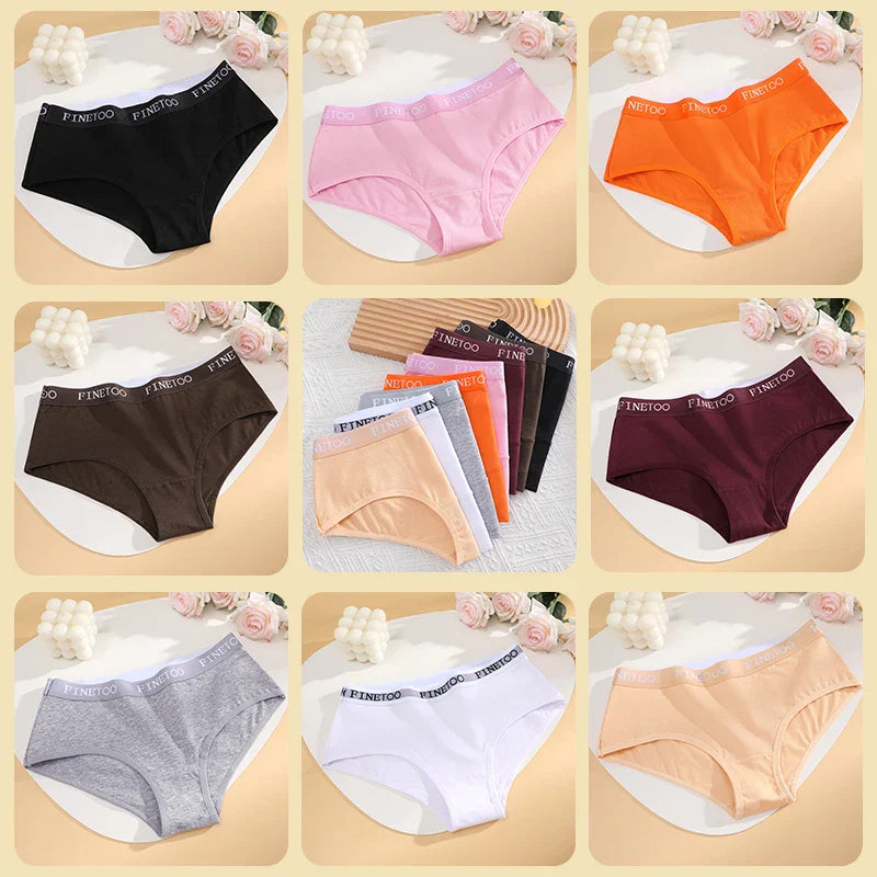 FINETOO 4Pcs Women'sCotton Panties Sexy Breathable Low WaistBriefs Letter Straps Underwear Soft Stretch Comfortable Lingerie