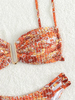 Sexy Pleate Micro Bikini Women U Neck Push Up Orange Floral Print Micro Swimsuit 2025 Summer Bathing Suit Lace Up Thong Swimwear