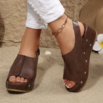 Black Pu Leather Wedge Heel Sandals Women Rivets Back Strap Platform Sandles Woman Plus Size 43 Thick Sole Rome Sandalias Mujer