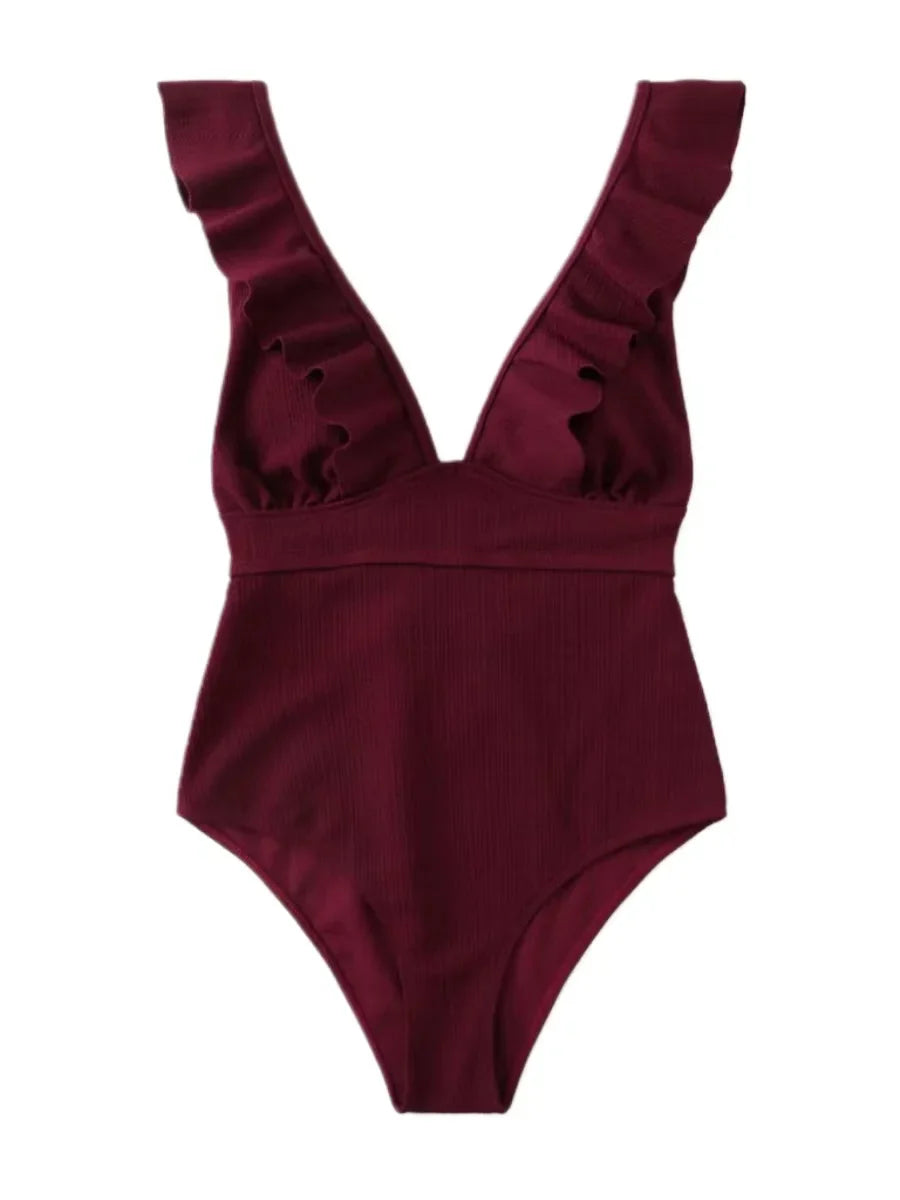 2023 Sexy Solid One Piece Swimsuit Women Push Up Lace Up Bandage Bodysuit Brazilian Deep V Neck Backless Bathing Suit Swimwear