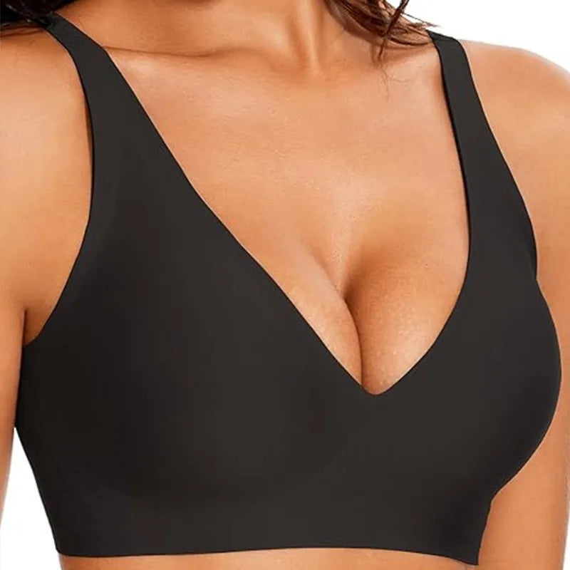 Womens Deep V Wireless Bras Wire-free Comfortable Bra Full Cup Supportive and Breathability Bra Plus Up Beautiful Sexy Daily Bra