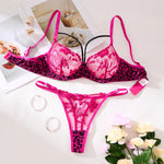 A RoseRed Sexy Lingerie Set, Combining Leopard Print and Floral Patterns, Combining Allure and Sensuality