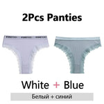 FINETOO 2Pcs/Set Women Cotton Brazilian Panties Plus Size M-2XL Lingerie Sexy Lace Underwear Low Rise Girls Intimates Underpants