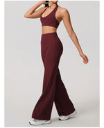 Hearuisavy Summer Yoga Set 2Pcs Women Breathable Backless Halter-Neck Sports Bra Push Up Pilates Fitness Top Straight Leg Pants
