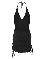 Solid Knit Halter V-neck Side Cross Straps Slim Beach Mini Dress 2026 Women Crochet Beach Swimsuit Cover Up Vacation Outfit K104