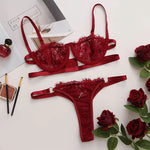 Thin Sexy Lingerie Bra SetErotic Push Up Breves Sets Woman Lace Transparent Underwear Embroidery Thong Kit Delicate Underwear