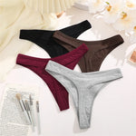 3PCS Seamless Thong Cotton Women Thin Strap Low Waist High Flexibility Panties Sexy Underwear Ladies Briefs T-back Soft Women