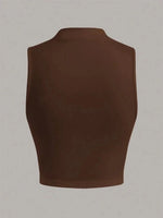 Casual Mock Neck Sleeveless Tank Top for Women Summer Sexy Solid Color Slim Fit Stand Collar Crop Top Streetwear 2024