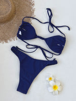 Sexy Navy Patchwork Micro Bikini 2026 Women Front Bow Pleate Push Up Bandage Thong Swimsuit Summer Holiday Bathing Suit Swimwear