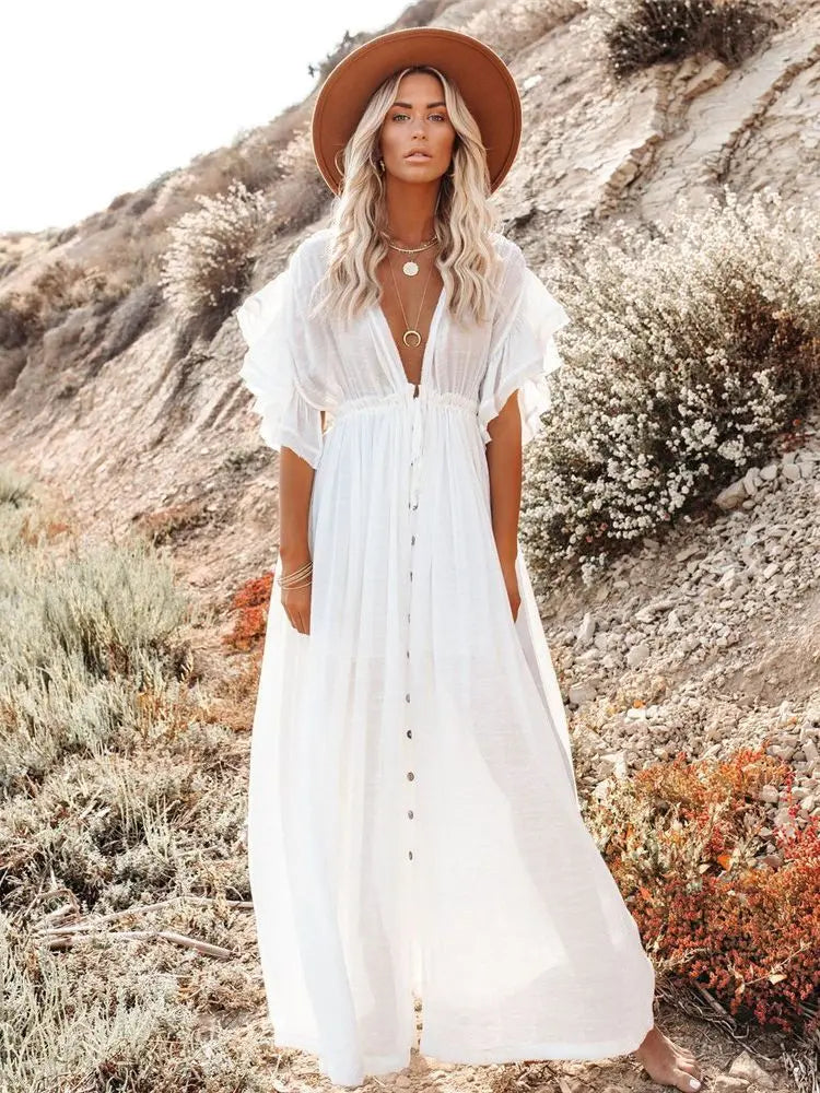Crochet White Knitted Beach Cover Up Dress Tunic Long Pareos Bikinis Cover Ups Swim Cover Up Robe Plage Beachwear