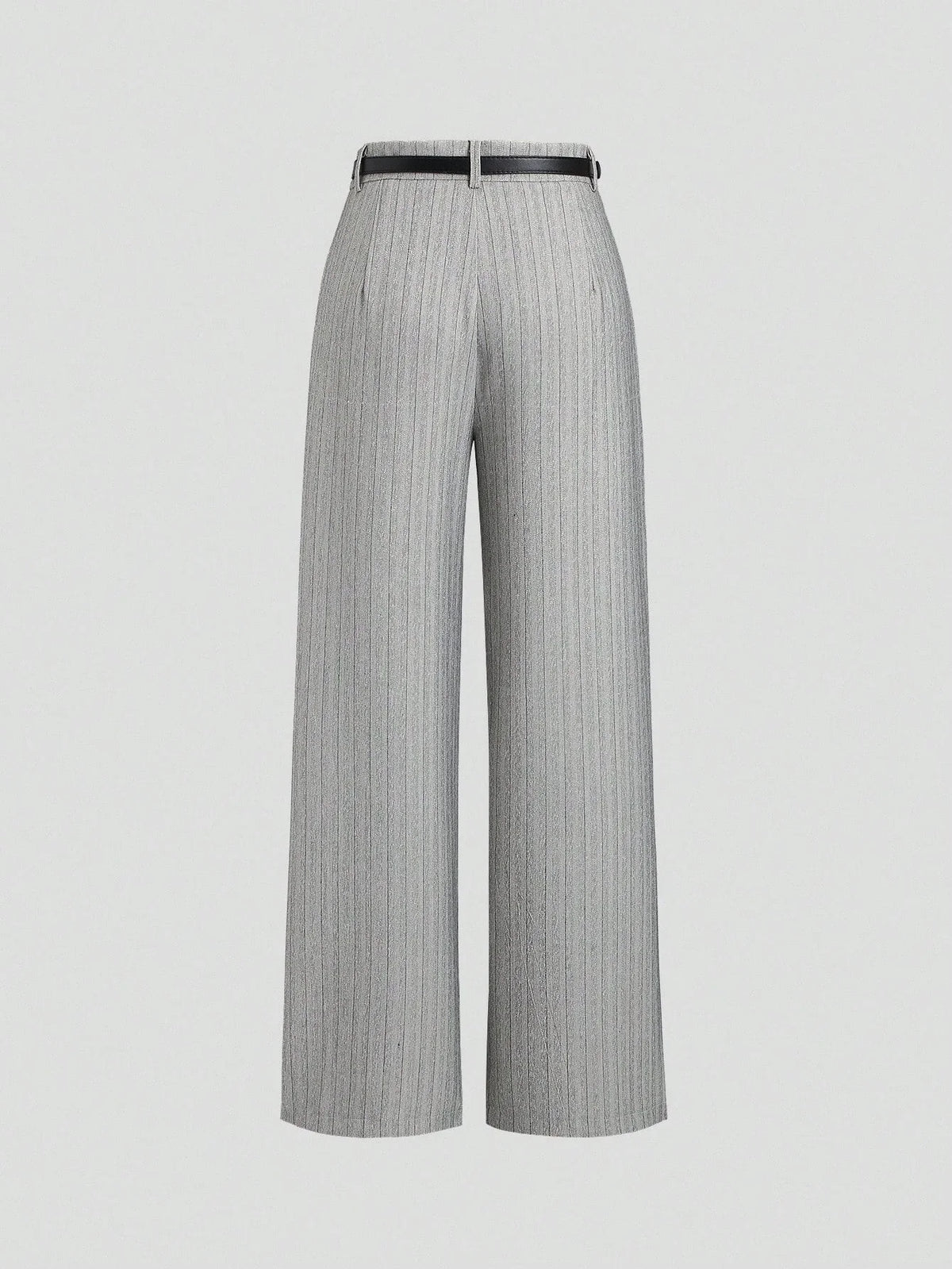 Women's Elegant Grey Striped Pleated Office Lady Pants Casual Wide Leg Loose Long Trousers Spring/Fall