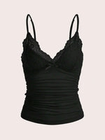 Sexy Contrast Lace Bow Front Crop Cami Top Women 2024 Summer Grunge Punk Y2K Clothes Ruched Skinny Backless Tee Shirt