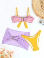 2024 New Sexy Solid 3 Piece Mesh Skirt Bikini Set Swimwear Women Strapped Push Up Swimsuit Female High Cut Backless Bathing Suit