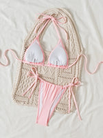 Sexy Pink 3D Floral Bikini Set 2025 Women Halter Push Up Bra Lace Up Swimsuit Beach Bathing Suit Tie Side Thong Swimwear Biquini