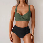 2026 Sexy Black Two Piece Swimsuit Women Solid Push Up Padded Bikini Set Beachwear Summer Swimwear High Cut Bathing Suit Biquini