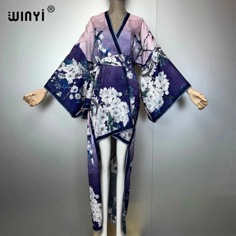 WINYI Summer Beach Wear Cover Up Irregular cardigan abaya dubai luxury Silky and skin-friendly sexy Holiday Kimono maxi dress