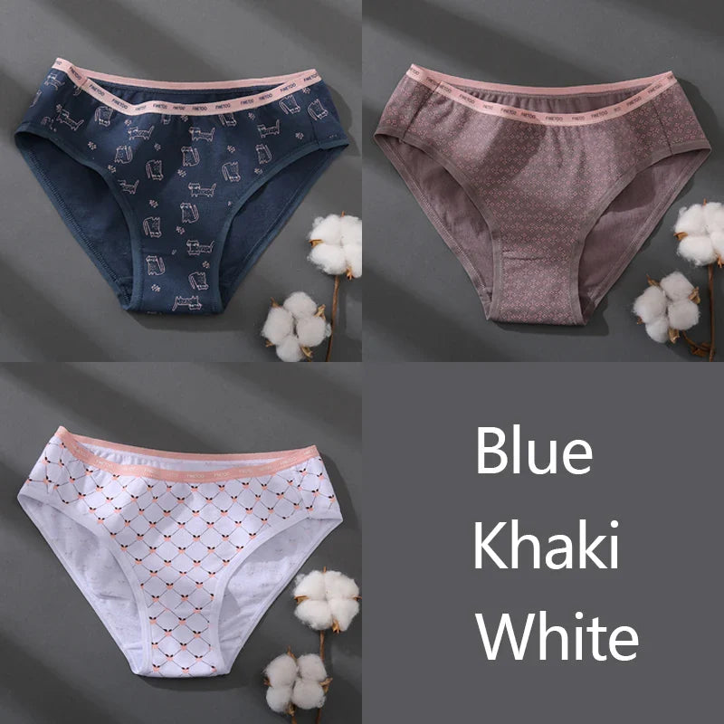 Women Printing Floral Panties 3Pcs/set Low-Rise Cotton Briefs Female Comfortable Underwear Female Soft Panties Lingerie M-2XL