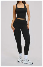 New Yoga Set 2PCS Gym Clothes Workout Outfits Women Long-sleeved T-shirt Sportswear Tracksuits Fitness Sports Vest Gym Leggings
