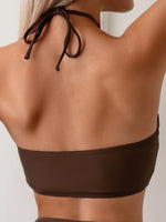 Sexy Halter Pleate Bikini Set 2025 Women Coffee Push Up Crop Top with High Waist Swimsuit Summer Holiday Bathing Suit Swimwear