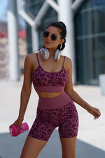 Seamless Backless Yoga Suit Set Women Sexy Gym Leopard Print Leggings Bra Set High Waist Workout Clothes Hip Raise Pants