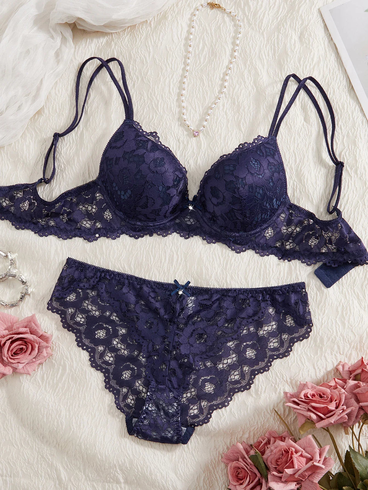 Single of Women's Underwear Set Sexy Lace Patchwork with Push Up Bra Romantic Sheer Women's Panties