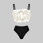 2025 Solid Red Flower Bikini Swimsuit Luxury Women Swimwear Sexy Swim Suit Deep V Monokini Off Shoulder Bodysuit Bathingsuit