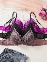 3-Pack Women's Underwear Set Lace Floral Fabric Push-Up Bra for Women Underwire Unpadded Sexy Lingerie Set