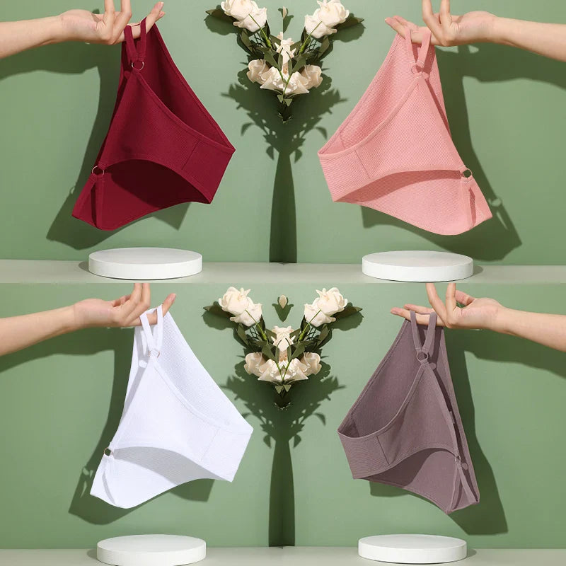 4PCS/Set Women Cotton Panties Sexy Low Waist Briefs Female Soft Breathable Underwear Button Design Fashion Comfortable Lingerie