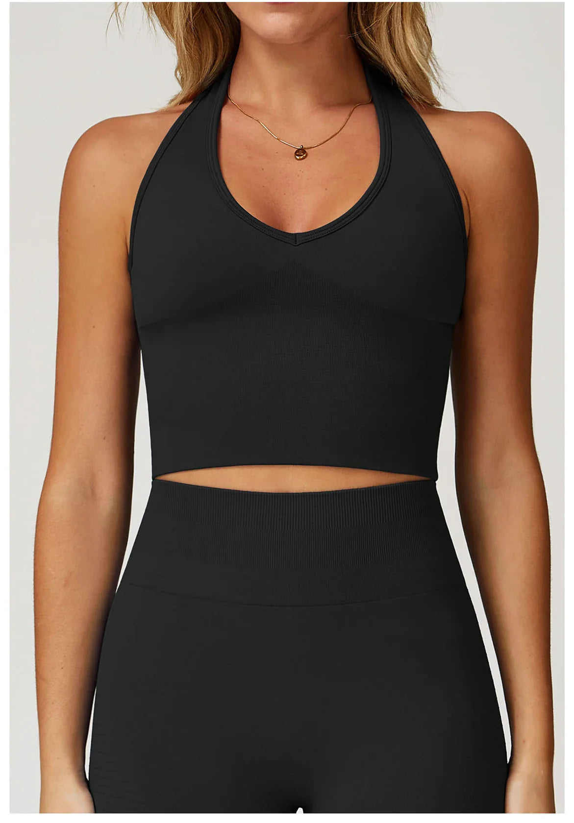 Seamless High Stretch Sports Bra Women Halter Yoga Bra Padded Backless Sports Bras Gym Crop Top Push Up Workout Yoga Tops Woman