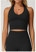 Seamless High Stretch Sports Bra Women Halter Yoga Bra Padded Backless Sports Bras Gym Crop Top Push Up Workout Yoga Tops Woman