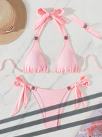 Luxury Bikini 2025 Women Pink Jewelled Rhinestones Diamond Push Up Micro Swimsuit Brazilian Bathing Suit Band 3 Piece Swimwear